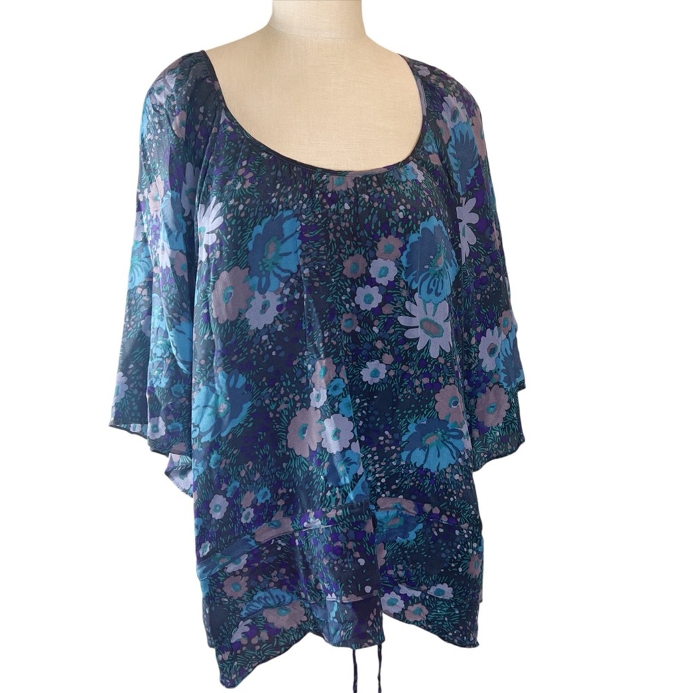 Gianni Bini 100% Silk Dark Floral Blouse Size L Whimsigoth Fairy Grunge …
